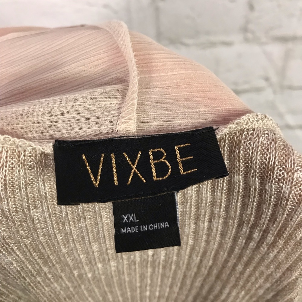 Vixbe Beige Open Front Waterfall Ribbed Knit Cardi - Picture 4 of 5